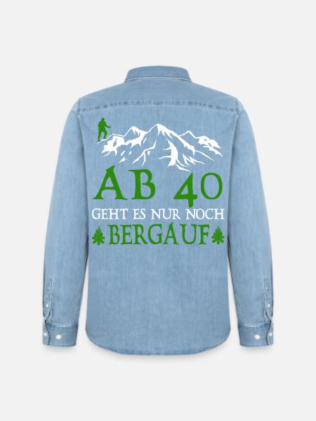 Wanderer 40 Birthday Is it uphill - Men’s Organic Denim Shirt by Stanley/Stella - light wash