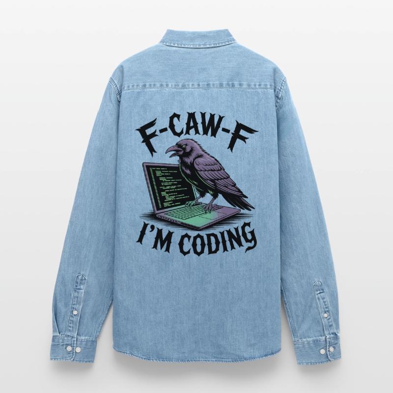 RabenCoder : Code Raven sur l’ordinateur portable Chemise en denim homme bio Stanley/Stella