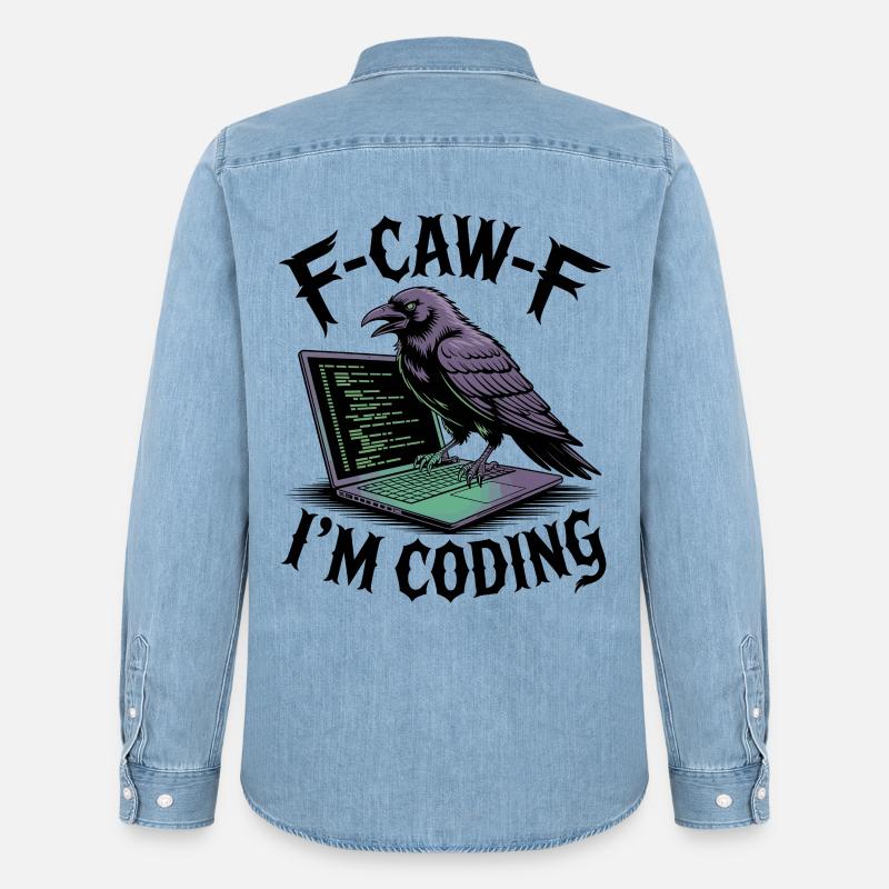 RabenCoder: Code Raven on the laptop - Men’s Organic Denim Shirt by Stanley/Stella - light wash