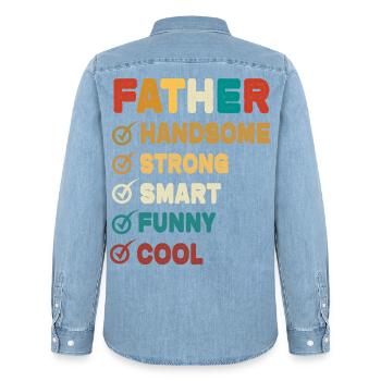 Papa Père Fête des Pères - Chemise en denim homme bio Stanley/Stella - bleu clair délavé - Dos - AI Model Male 185 light (185cm)