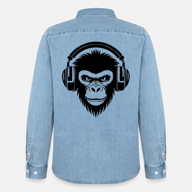 Finsterer Comic-Affe mit Kopfhörern Shirt - Männer Jeanshemd Organic von Stanley/Stella - verwaschenes Hellblau