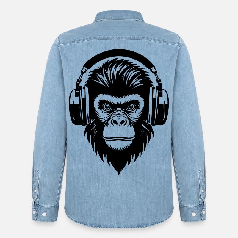 Comic-Affe mit Strähnen und Kopfhörern Shirt - Männer Jeanshemd Organic von Stanley/Stella - verwaschenes Hellblau