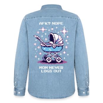 L’AFK ? Maman ne se déconnecte jamais | Gamer Maman, Parents - Chemise en denim homme bio Stanley/Stella - bleu clair délavé - Dos - AI Model Male 185 light (185cm)