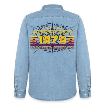 Awesome since 1979 Limited Edition - Men’s Organic Denim Shirt by Stanley/Stella - light wash - Back - AI Model Male 185 light (185cm)