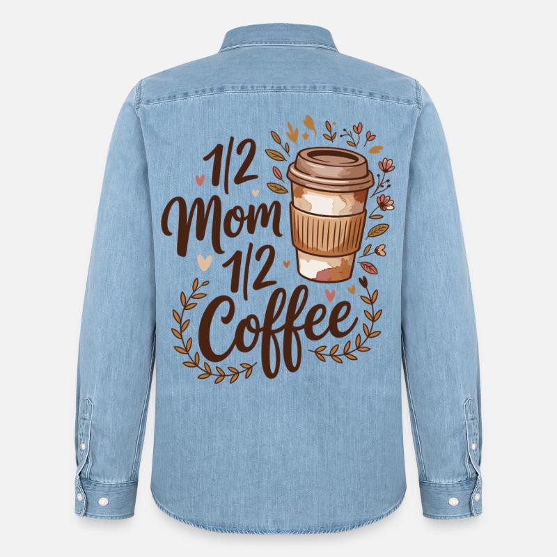 Mutter Koffein Halb Mama Halb Kaffee - Männer Jeanshemd Organic von Stanley/Stella - verwaschenes Hellblau