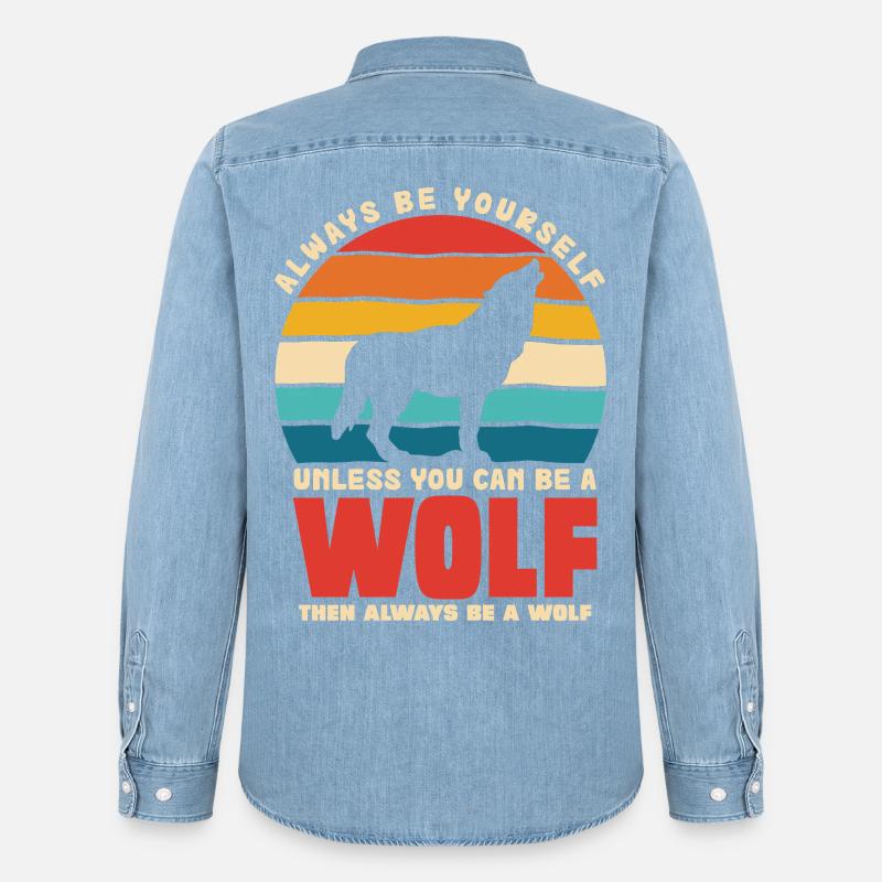 Wolfsruf: Sei Immer Du Selbst - Männer Jeanshemd Organic von Stanley/Stella - verwaschenes Hellblau