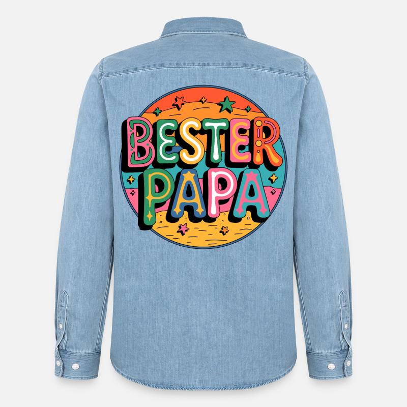 Bester Papa Farbexplosion - Männer Jeanshemd Organic von Stanley/Stella - verwaschenes Hellblau