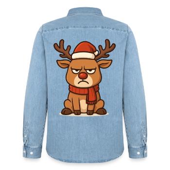 Grim Reindeer with Christmas Scarf - Men’s Organic Denim Shirt by Stanley/Stella - light wash - Back - AI Model Male 185 light (185cm)
