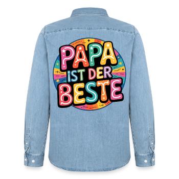 Papa ist der Beste - Männer Jeanshemd Organic von Stanley/Stella - verwaschenes Hellblau - Hinten - AI Model Male 185 light (185cm)