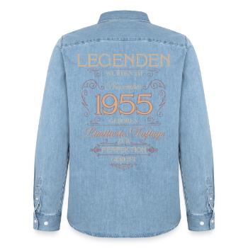 70. Geburtstag Legende November Jahrgang 1955 - Männer Jeanshemd Organic von Stanley/Stella - verwaschenes Hellblau - Hinten - AI Model Male 185 light (185cm)