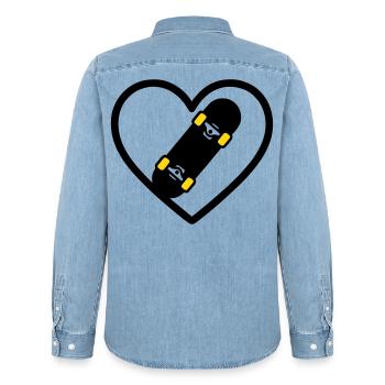 Skateboard Herz Sport Street Leidenschaft - Männer Jeanshemd Organic von Stanley/Stella - verwaschenes Hellblau - Hinten - AI Model Male 185 light (185cm)