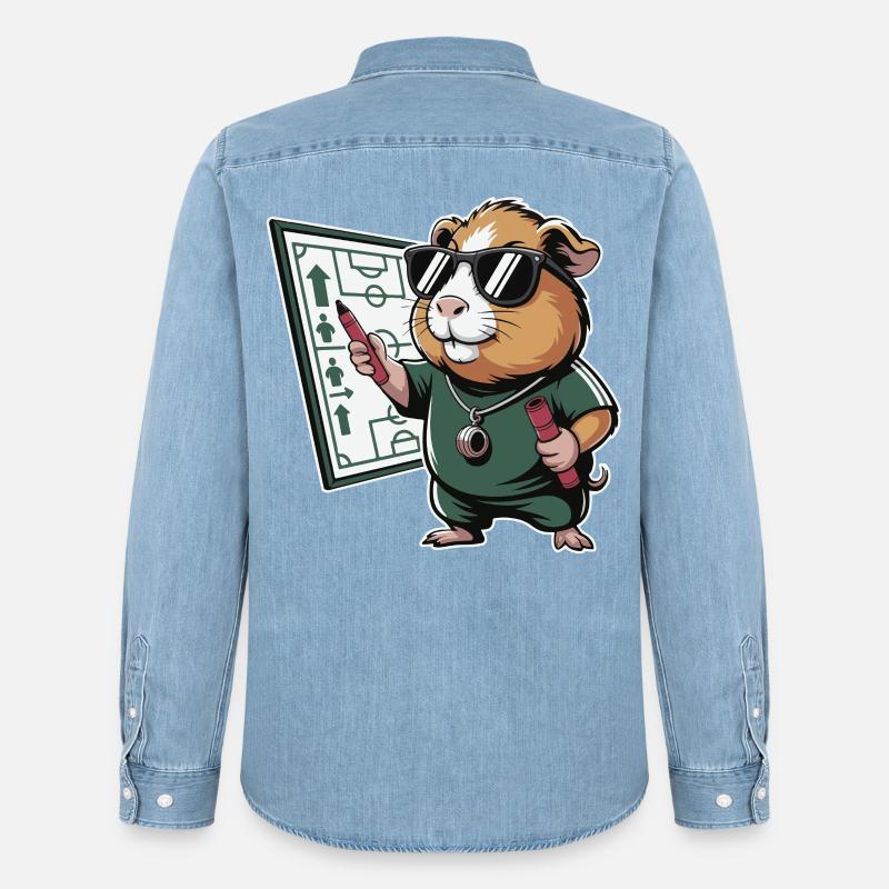 Hamster Coach mit Spielplan - Männer Jeanshemd Organic von Stanley/Stella - verwaschenes Hellblau