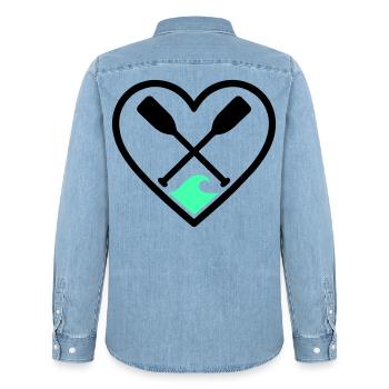 Canoe Kayak Heart Paddles Wave Sport Nature - Men’s Organic Denim Shirt by Stanley/Stella - light wash - Back - AI Model Male 185 light (185cm)