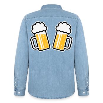 2 beer mugs Cheers, cheers! (Beer Mugs 3C) - Men’s Organic Denim Shirt by Stanley/Stella - light wash - Back - AI Model Male 185 light (185cm)