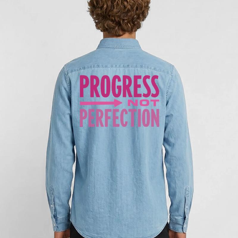 Le progrès, pas la perfection Le progrès compte Chemise en denim homme bio Stanley/Stella