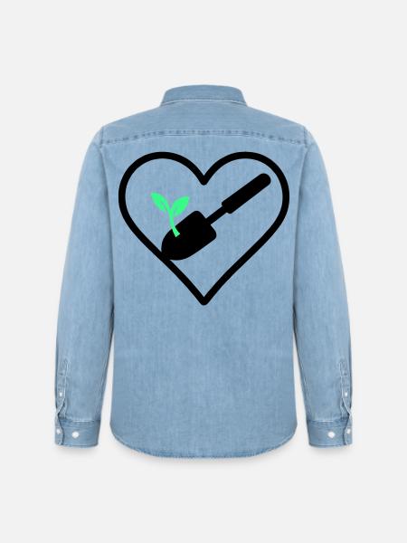 Gardening Heart – Green Passion - Men’s Organic Denim Shirt by Stanley/Stella - light wash