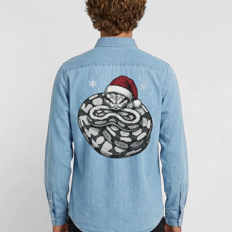 King Python Christmas Ball Python Snake Men’s Organic Denim Shirt by Stanley/Stella