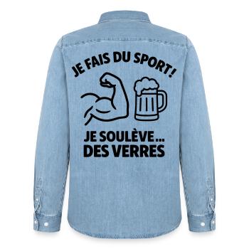 Ich treibe Sport, hebe Brille, mache Humor - Männer Jeanshemd Organic von Stanley/Stella - verwaschenes Hellblau - Hinten - AI Model Male 185 light (185cm)