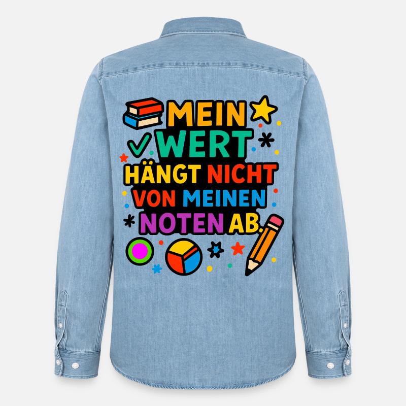 Ma valeur compte, pas mes notes - Chemise en denim homme bio Stanley/Stella - bleu clair délavé
