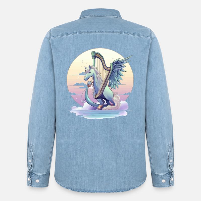 Pegasus mit Harfe am Abend - Männer Jeanshemd Organic von Stanley/Stella - verwaschenes Hellblau