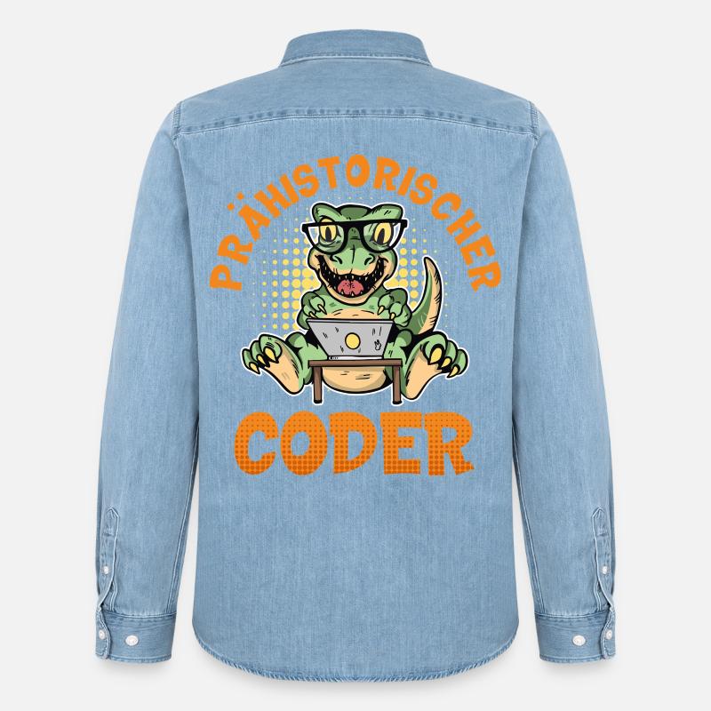 Coding PRÄHISTORISCHER CODER Lustiges - Männer Jeanshemd Organic von Stanley/Stella - verwaschenes Hellblau