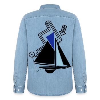 Parcours classique de régate de voilier Voilier Yacht - Chemise en denim homme bio Stanley/Stella - bleu clair délavé - Dos - AI Model Male 185 light (185cm)