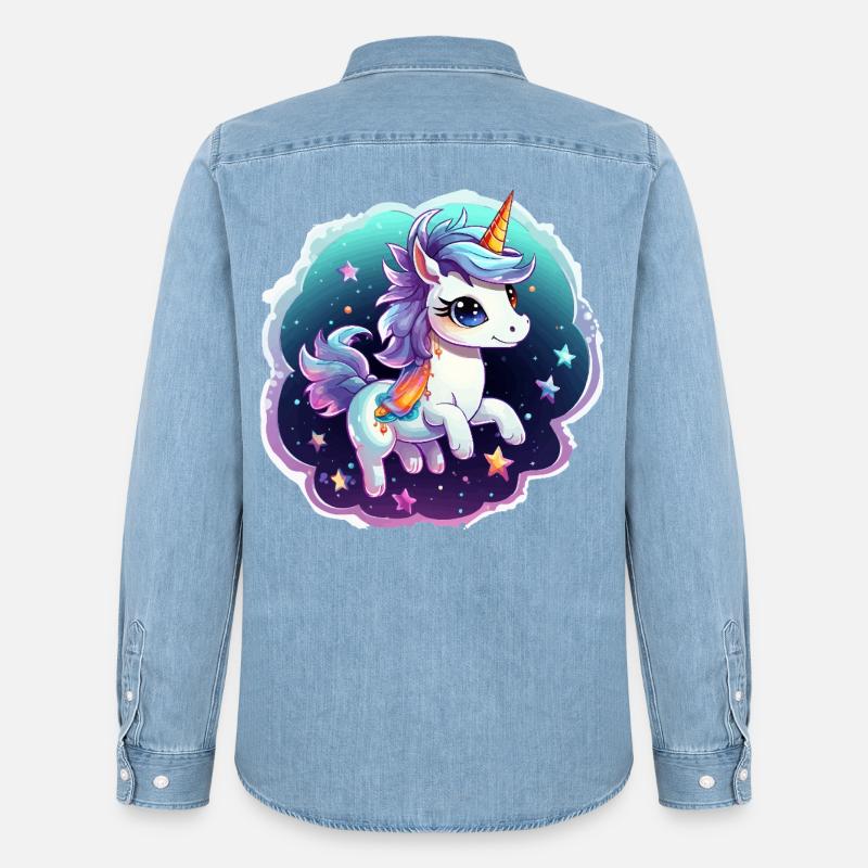 Kosmisches Einhorn mit Schal - Männer Jeanshemd Organic von Stanley/Stella - verwaschenes Hellblau