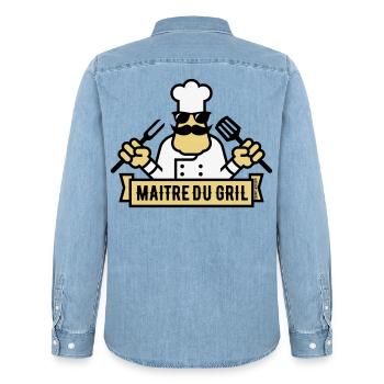 Grill Master (Grill / BBQ / BBQ / 3C) - Men’s Organic Denim Shirt by Stanley/Stella - light wash - Back - AI Model Male 185 light (185cm)