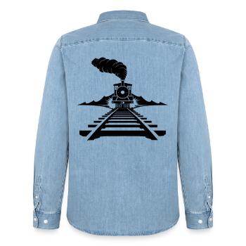 Croquis ferroviaire - Chemise en denim homme bio Stanley/Stella - bleu clair délavé - Dos - AI Model Male 185 light (185cm)