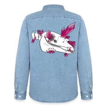 Kristallschädel - Pferd (von Leni Riosa) - Männer Jeanshemd Organic von Stanley/Stella - verwaschenes Hellblau - Hinten - AI Model Male 185 light (185cm)