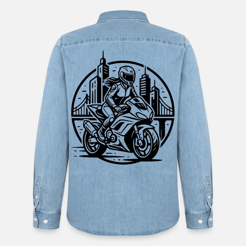 Biker, der auf ein Abenteuer geht - Männer Jeanshemd Organic von Stanley/Stella - verwaschenes Hellblau