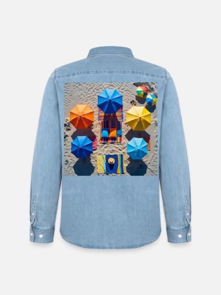 Bunter Rückzugsort am Strand - Männer Jeanshemd Organic von Stanley/Stella - verwaschenes Hellblau