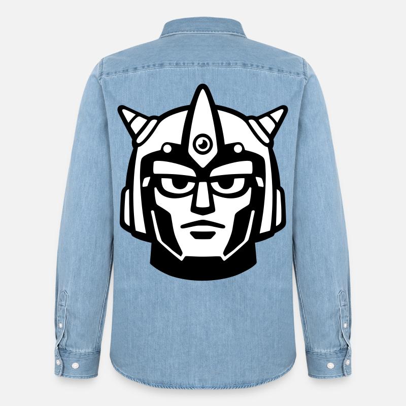 Casque de visage robot Doomforge - Chemise en denim homme bio Stanley/Stella - bleu clair délavé