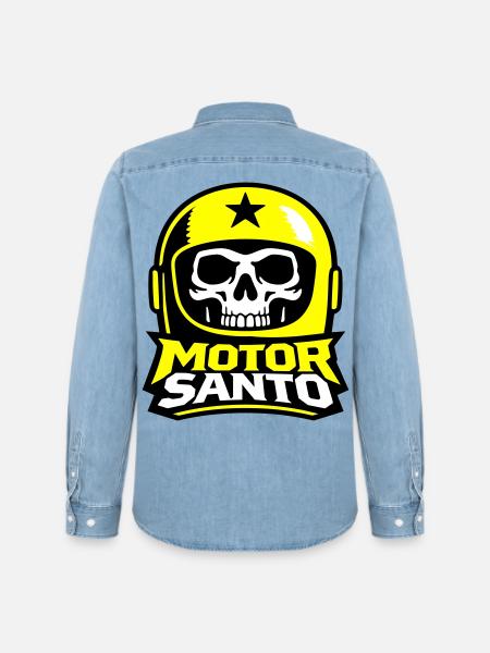 Motor Santo Skull Logo - Men’s Organic Denim Shirt by Stanley/Stella - light wash