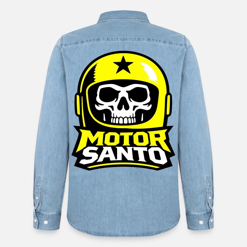 Motor Santo Schädel Logo - Männer Jeanshemd Organic von Stanley/Stella - verwaschenes Hellblau