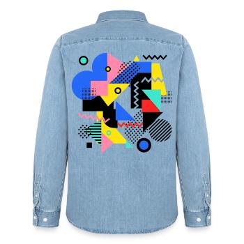 Geometric Color Explosion Pop Art - Men’s Organic Denim Shirt by Stanley/Stella - light wash - Back - AI Model Male 185 light (185cm)