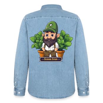 Grüner Gärtnergnom Comic - Männer Jeanshemd Organic von Stanley/Stella - verwaschenes Hellblau - Hinten - AI Model Male 185 light (185cm)