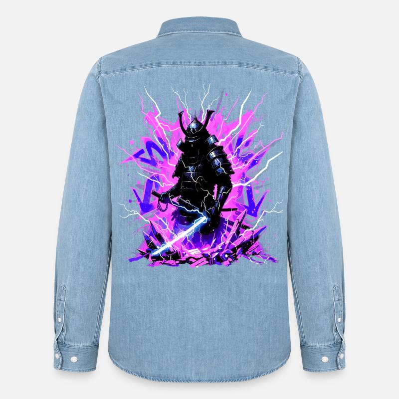 Cyber Samurai – Synthwave Katana Geist - Männer Jeanshemd Organic von Stanley/Stella - verwaschenes Hellblau