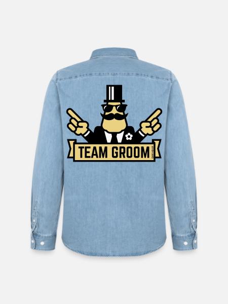 Team Groom (Pointing Stag Night Bachelor Party 3C) - Men’s Organic Denim Shirt by Stanley/Stella - light wash