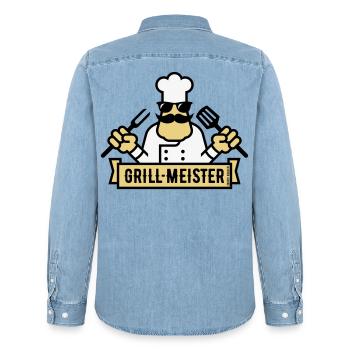 Grillmeister (Grillen / Barbecue / BBQ / 3C) - Männer Jeanshemd Organic von Stanley/Stella - verwaschenes Hellblau - Hinten - AI Model Male 185 light (185cm)