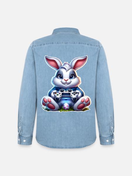 Easter Bunny Gaming Gamer - Men’s Organic Denim Shirt by Stanley/Stella - light wash