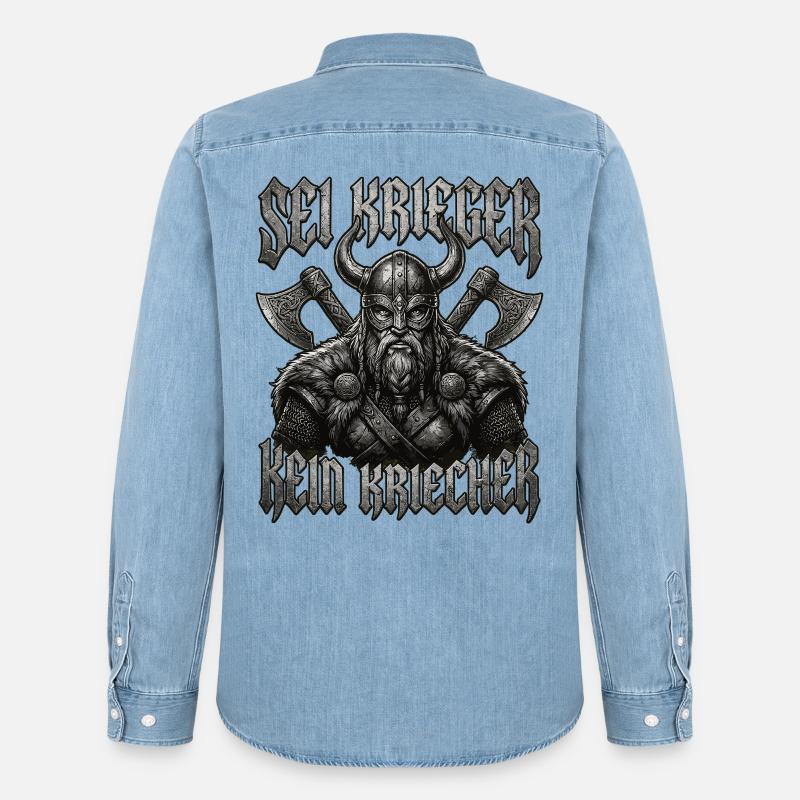 Sei Krieger kein Kriecher Wikinger Bart - Männer Jeanshemd Organic von Stanley/Stella - verwaschenes Hellblau