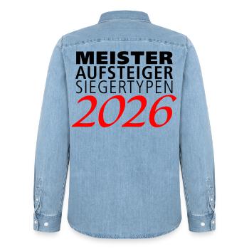Champions, grimpeurs, vainqueurs en 2026 - Chemise en denim homme bio Stanley/Stella - bleu clair délavé - Dos - AI Model Male 185 light (185cm)