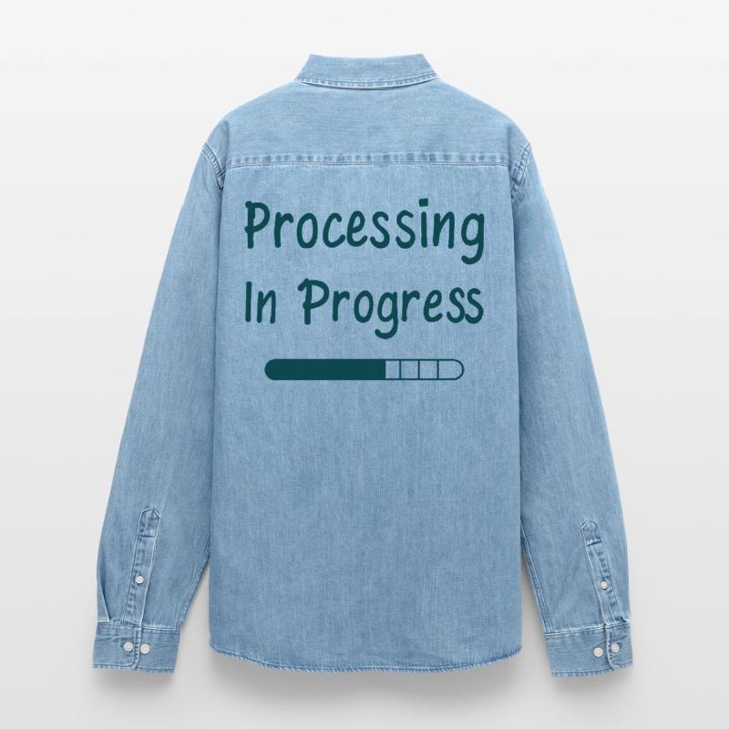 Processing In Progress Loading Bar Statement Men’s Organic Denim Shirt by Stanley/Stella