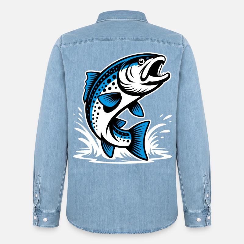 Springende Forelle - Männer Jeanshemd Organic von Stanley/Stella - verwaschenes Hellblau