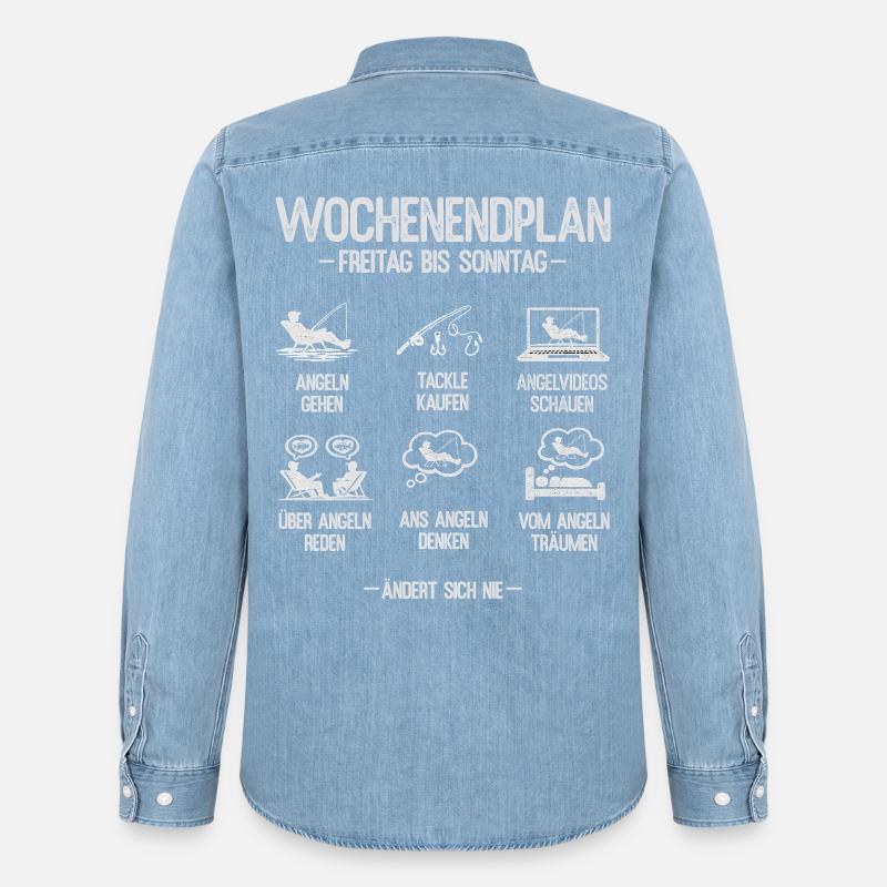 Angeln Geschenk Mann Angler Wochenendplan - Männer Jeanshemd Organic von Stanley/Stella - verwaschenes Hellblau