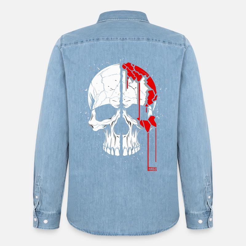 Totenkopf mit coolem Effekt - Männer Jeanshemd Organic von Stanley/Stella - verwaschenes Hellblau