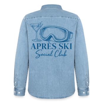 Après Ski Club Cocktail Ski Vacances d’hiver - Chemise en denim homme bio Stanley/Stella - bleu clair délavé - Dos - AI Model Male 185 light (185cm)