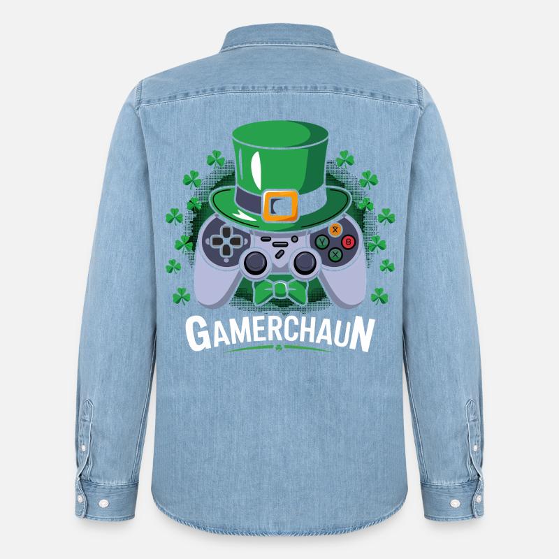 GameChaun Leprechaun Controller Motiv - Männer Jeanshemd Organic von Stanley/Stella - verwaschenes Hellblau