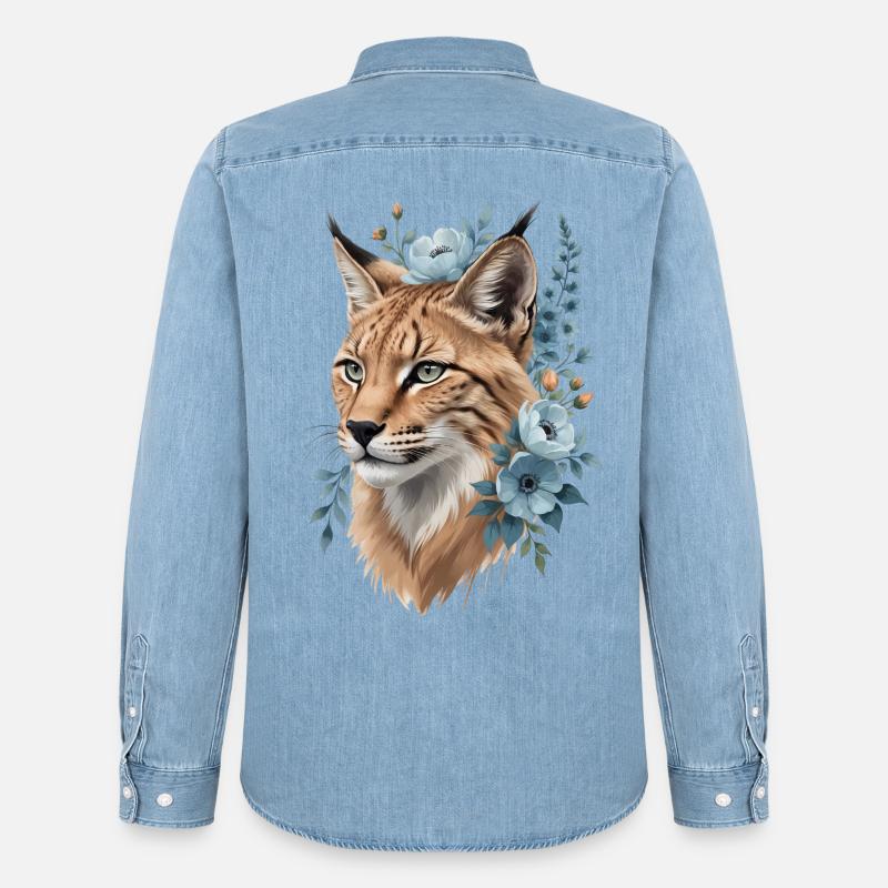 Wildcat in blu ghirlanda floreale - Camicia in denim uomo bio di Stanley/Stella - azzurro chiaro slavato
